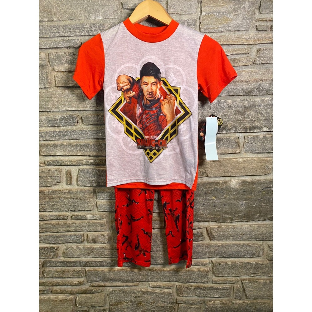 Marvel Shang-Chi Boys Pajama Set Red Gray Short Sleeve Shirt Pants S 6/7 NEW